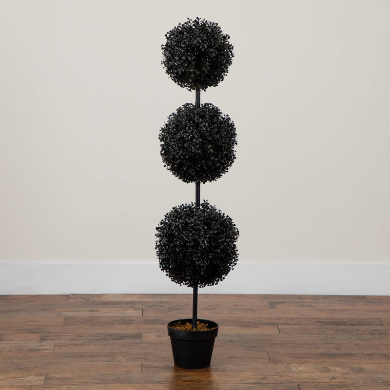 Arbre topiaire artificiel à trois boules résistant aux rayons UV (intérieur / extérieur), Noir, H 48 po x l 11 po x P 11 po