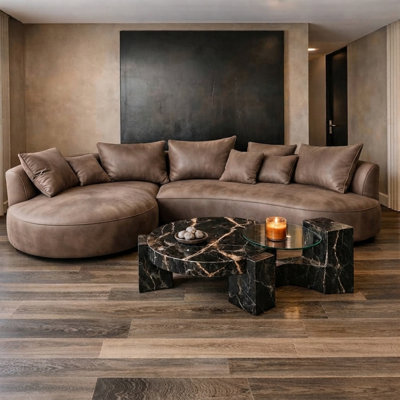 Modern Sectional Curved Couch, Upholstered 5-Seat Sofa With Leathaire Fabric& Easy Assembly