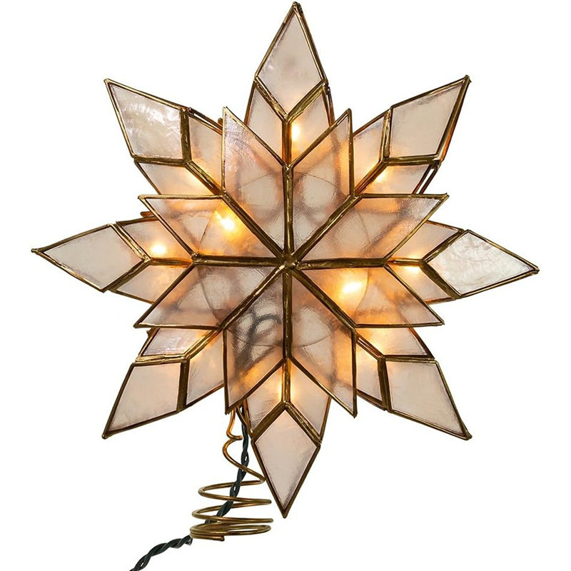 Décoration pour sommet de sapin de Noël avec étoile incandescente à 8 pointes Capiz