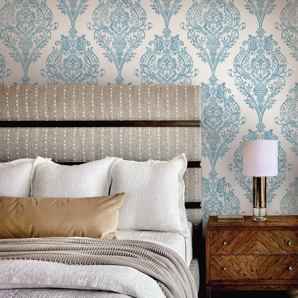 Kwon Damask Wallpaper, Coastal Blue
