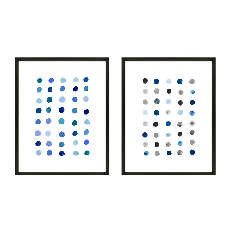 Blue Dot. Set Of 2 Painting by Andrea Stokes, Black Wood, 25" H x 20" W x 1.25" D