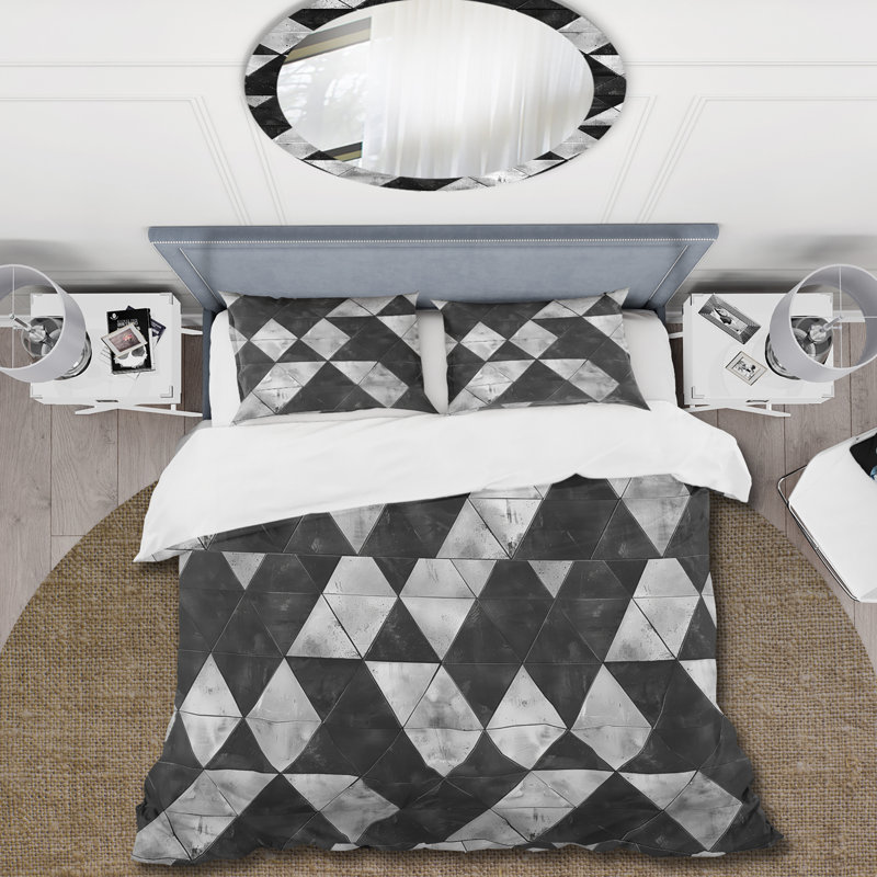 Ensemble de housse de couette Black Triangle III - Midcentury, Housse de couette très grand + 2 taies décorativ