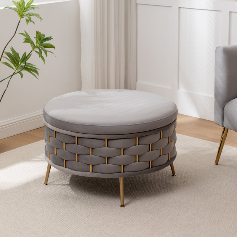 Repose-pieds rond avec rangement Cristen, Gris