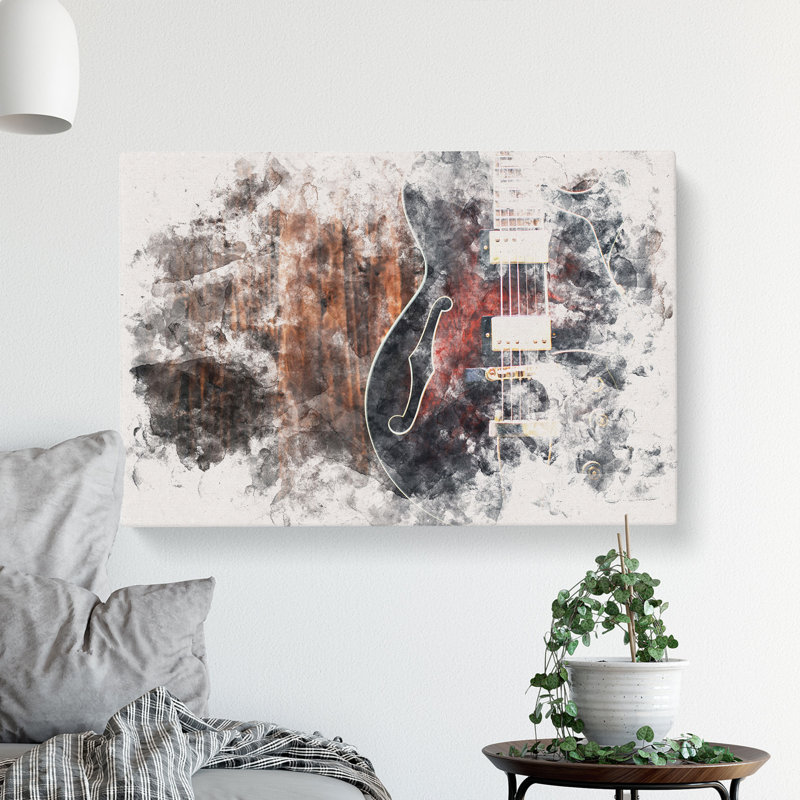 Wooden Electric Guitar - Wrapped Canvas, 60cm H x 91cm W x 3cm D