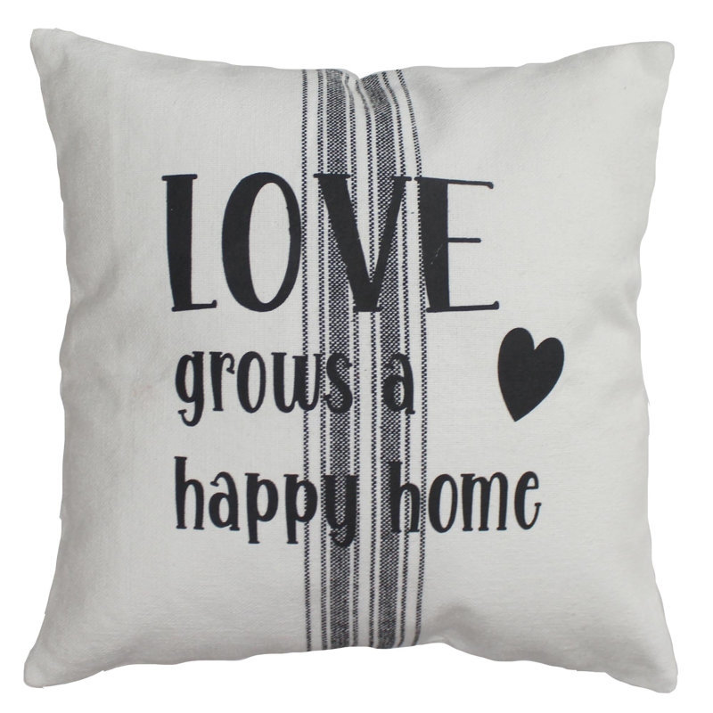 Coton - Coussin décoratif réversible imprimé en coton blanc et noir, H 14 po x l 14 po, Blanc / noir / gris, Carré