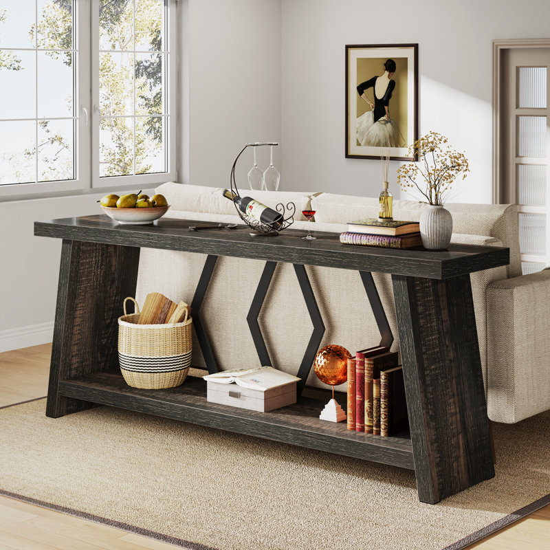 Danieliz 70.86'' Long Console Entryway Table for Living room, Black Gray