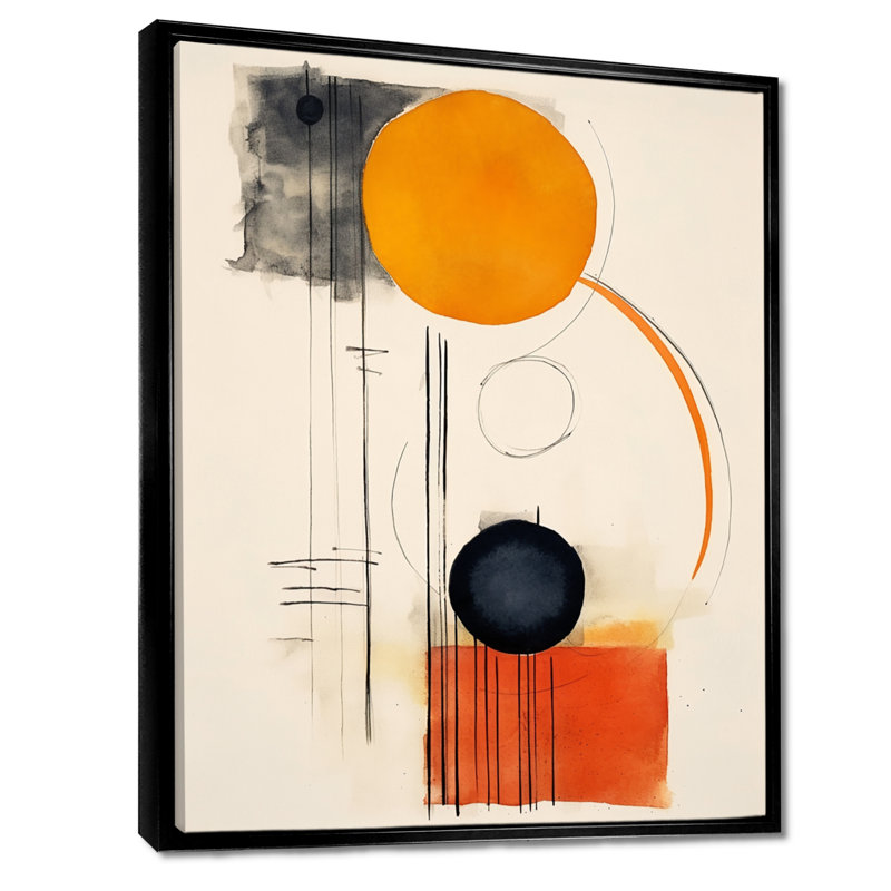 Lune orange, abstrait rétro minimalisme - Art mural abstrait, Toile avec cadre flottant noir, H 40 po x l 30 po x P 1,5 po