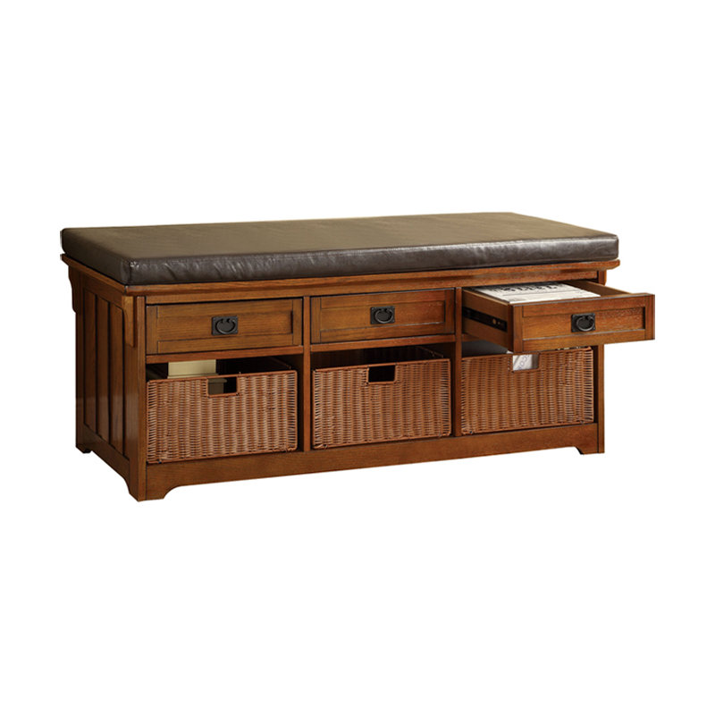 Banc de rangement en faux cuir, H 23 po x l 60 po x P 15,25 po
