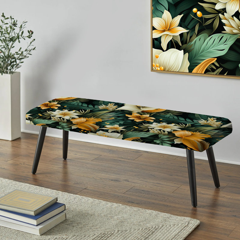 Tropical Greens Warm Earth Tones V - Banc rembourré noir Tropical, Verts tropicaux et tons de terre chauds V