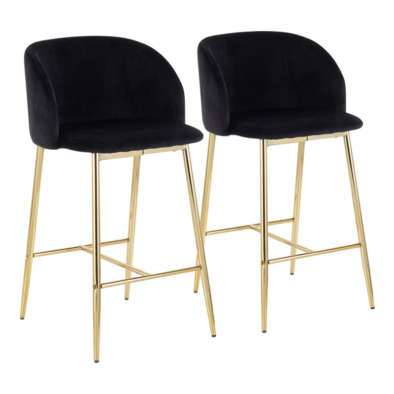 Terrance Upholstered Counter Stool with Metal Frame (Set of 2), Black/Gold