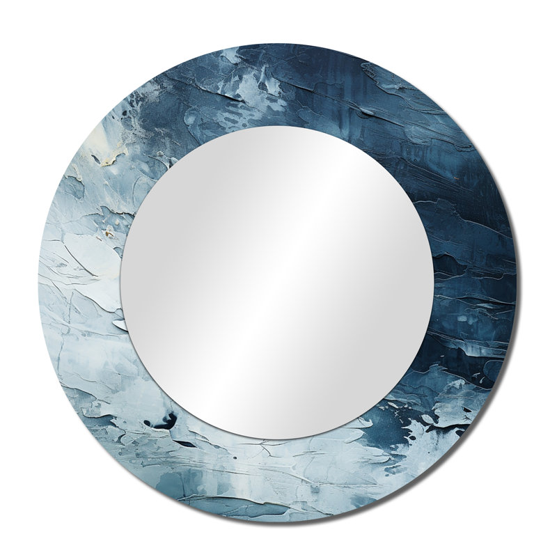 Blanc et bleu, élément abstrait Fight II - miroir mural décoratif formes abstraites, miroir rond bleu, impression sur métal