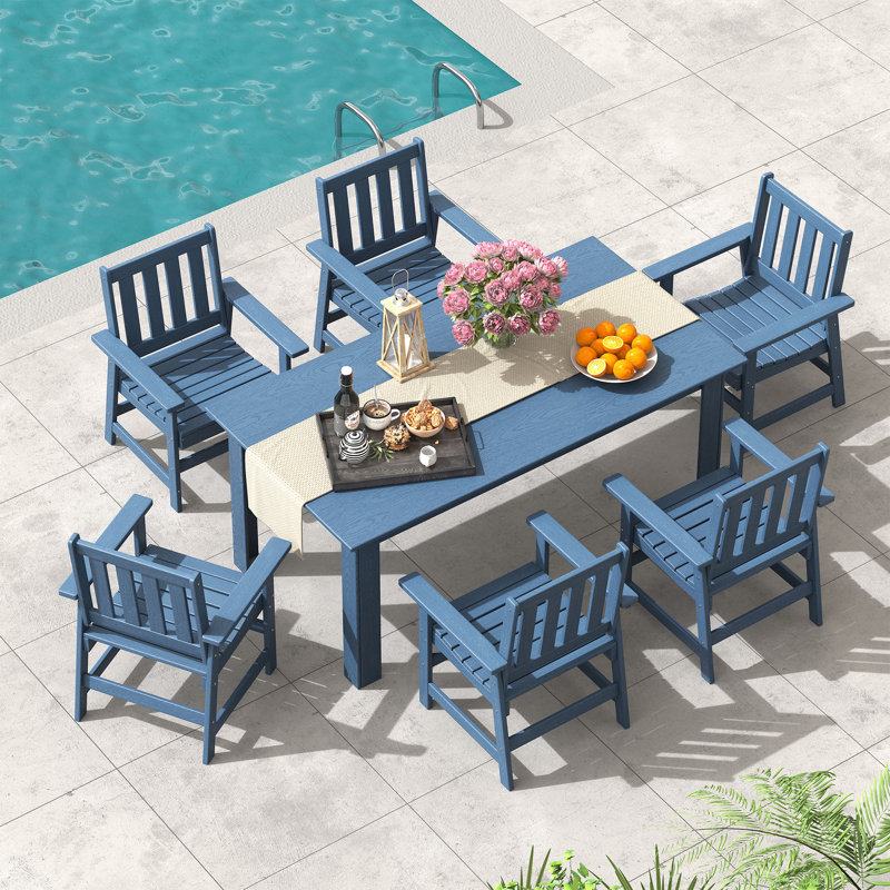 HDPE Dining Table and Chair Set | Durable, Weather-Resistant Outdoor Furniture for Patio, Teal