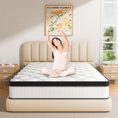 Grand matelas, grand matelas de 12 pouces dans une boîte, matelas en mousse à mémoire de forme hybride avec ressorts ensachés individuellement pour améliorer le sommeil et soulager la douleur, fermeté moyenne, isolement des mouvements