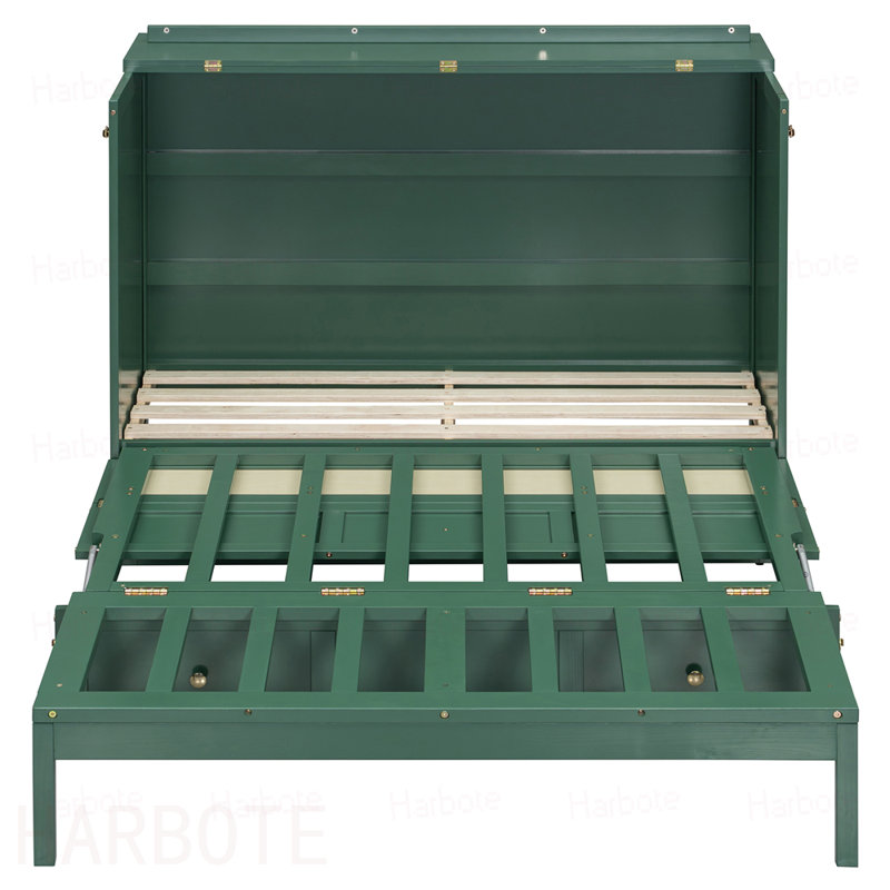 Lit escamotable double avec grands tiroirs, Dark Green