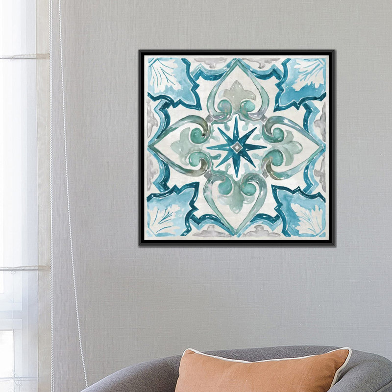 «Carribean Tile II», reproduction sur toile, H 26 po x l 26 po x P 1,5 po, Toile avec cadre noir