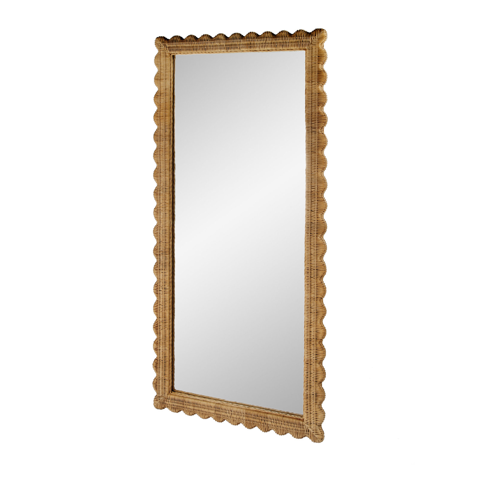 Lacie Scalloped Rattan Floor Mirror, Honey