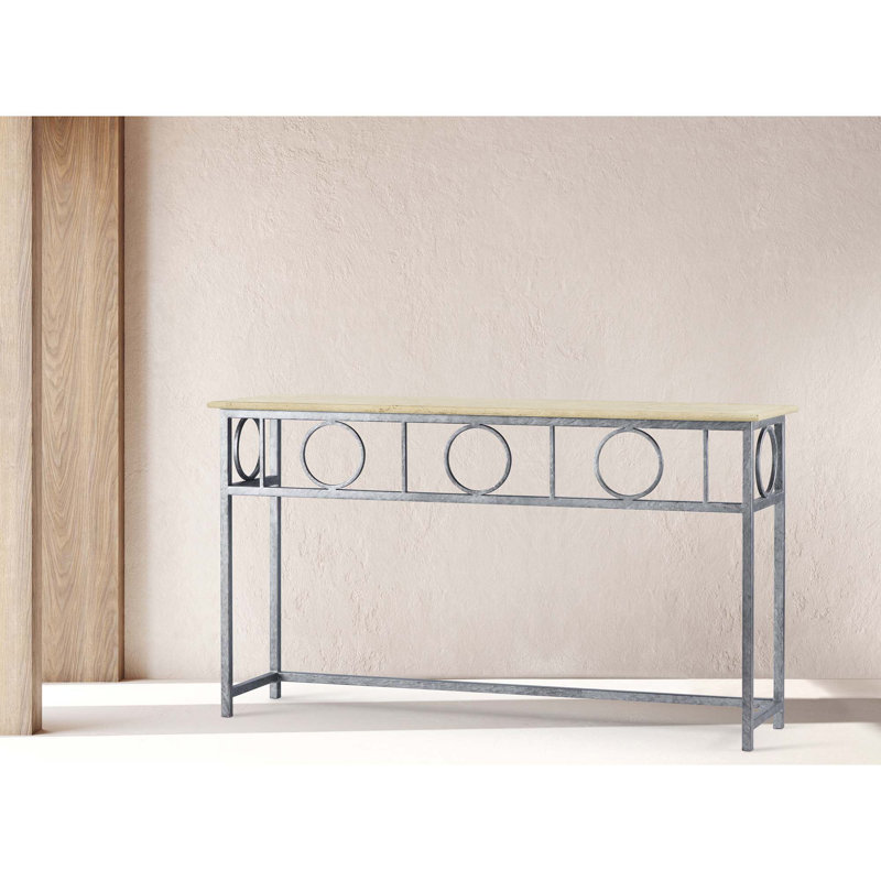 Hampton Console Table, Lite Travertine, Royal Silver
