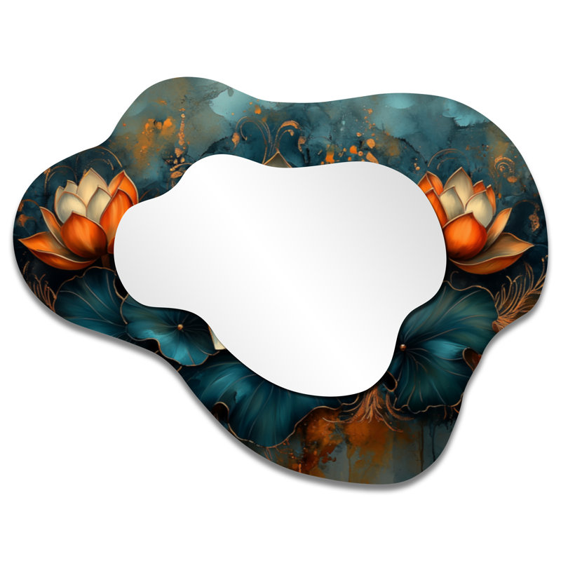 Golden Harmony Of Mums Flower I - miroir mural décoratif Lotus Cloud, miroir de coiffeuse moderne, imprimé sur métal