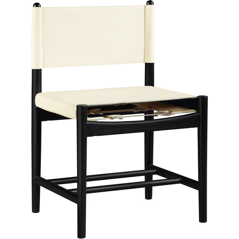 Chaise rembourrée en cuir Rawlins, Crème végétalien en cuir, Noir