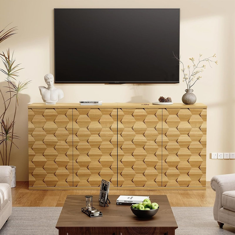 Buffet d'appoint cannelé avec design artisanal 3D - Naturel