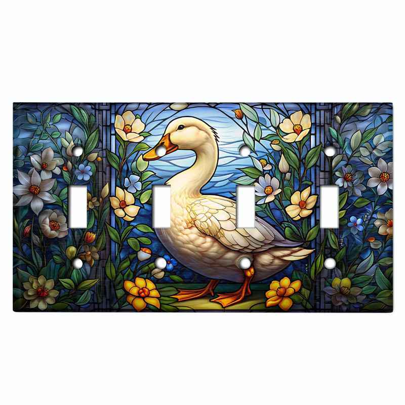 Couvercle de plaque d'interrupteur en métal; Impression de vitrail de canard 4 couleurs US, # 4 Quad bascule