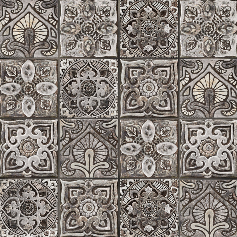 Mandala Decor 7-7/8 In. X 7-7/8 In. Ceramic Wall Tile