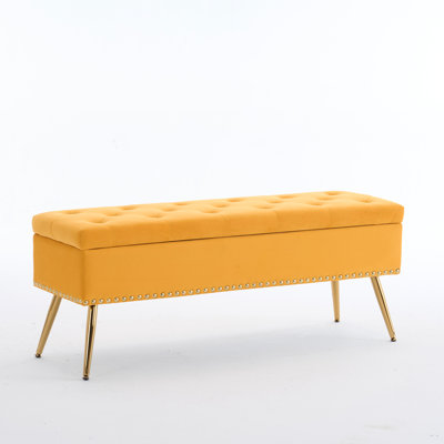 Velvet Storage Ottoman Bench Modern Bedroom End of Bed Bench with Gold Legs