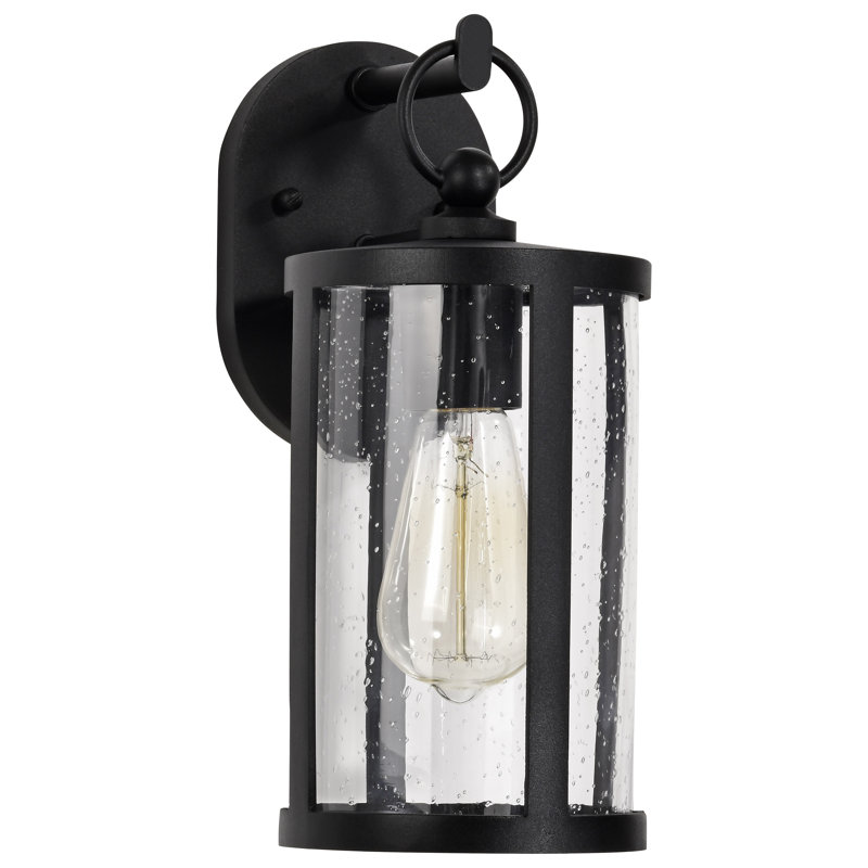 Bahaddin - 1 Light Small Wall Lantern - Matte Black with Clear Seeded Glass