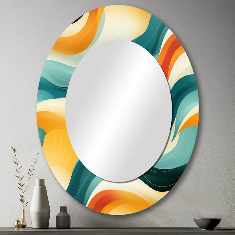 Mod Wave Revival - miroir mural Mid-Century, miroir Mid-Century moderne, impression sur métal, H 43 po x l 33 po, Ovale