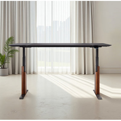 Leather-Wrapped Height Adjustable Desk with Steel Legs