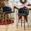 Counter Height Upholstered Swivel Bar Stools Set of 2, Modern Kitchen Island Chairs with Wide Backrest, Solid Wood Legs & Nailhead Trim-604296114-604296142