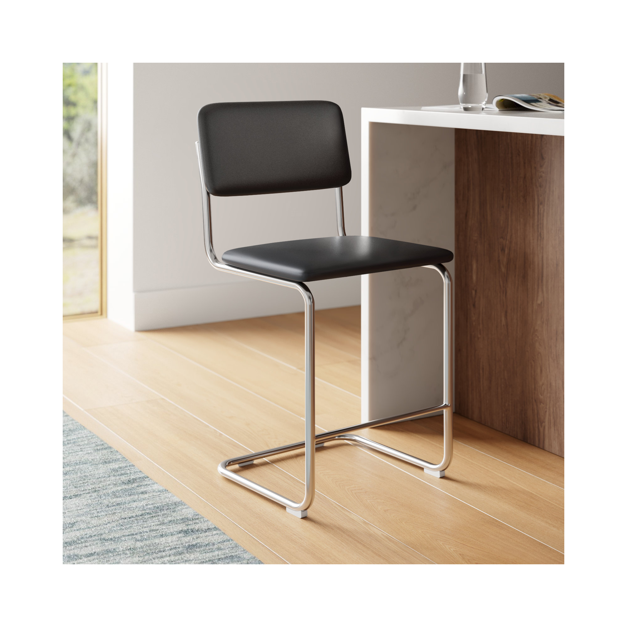 Walsh Vegan Leather Bar & Counter Stool, Midnight Black Vegan Leather, Counter Stool (24” Seat Height)