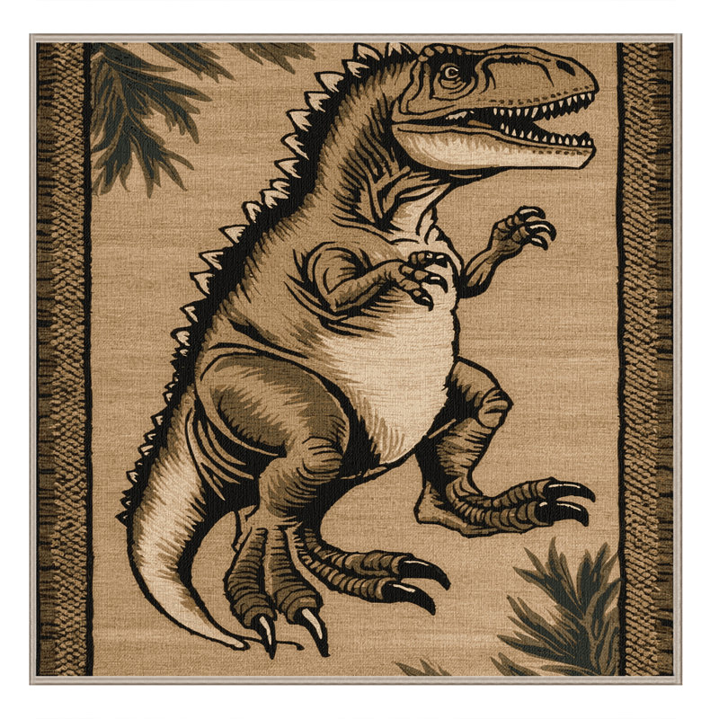 Machine Washable Dinosaurs Beige Area Rug, Square 5'