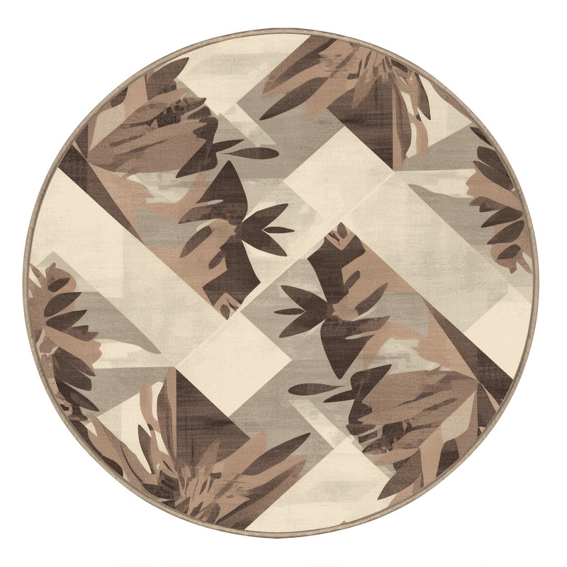 Tapis à motif géométrique doux et moelleux beige et moderne à motif géométrique Bran de Pandanus, 6 po de diamètre