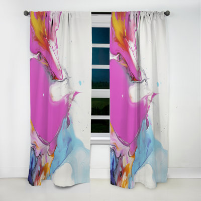 Rideau occultant abstrait fuchsia rose et bleu clair Illusion III - 1 panneaux
