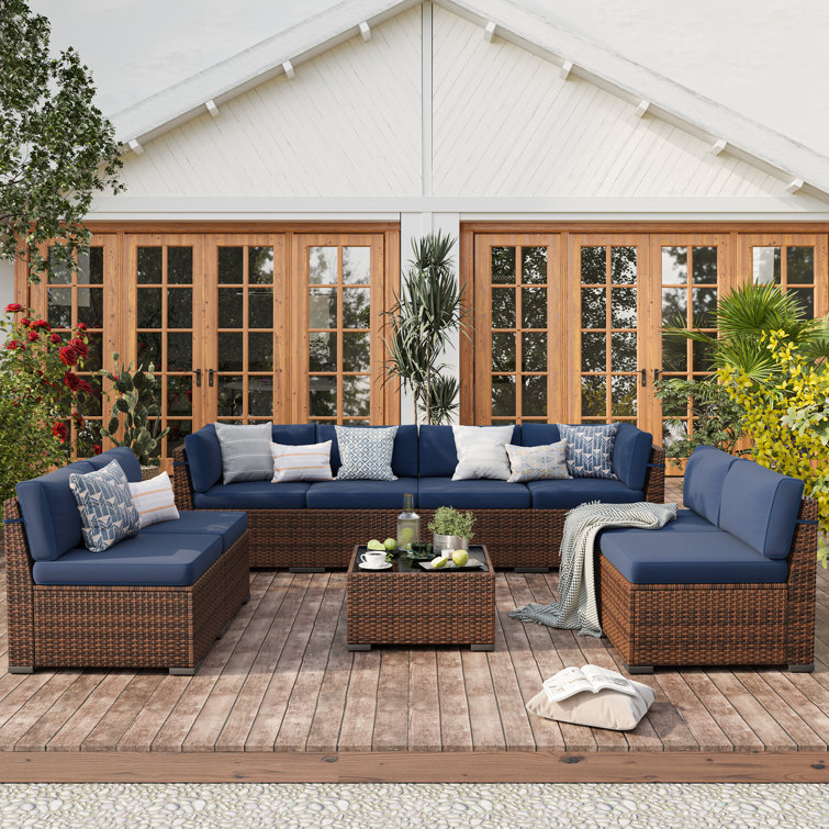 8 Person Rattan Sectional Seating Group With Cushions