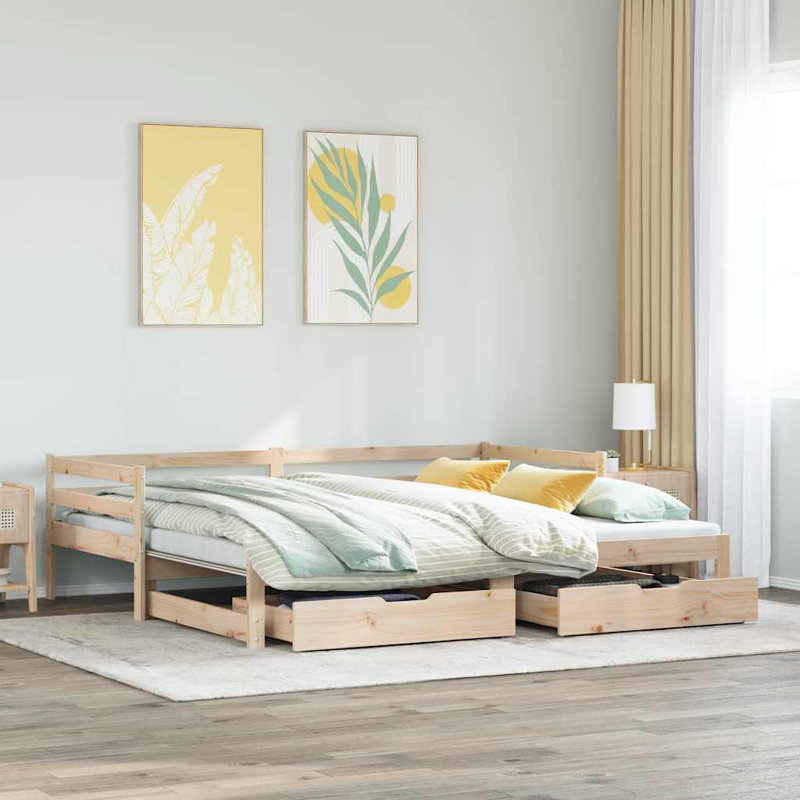 Blasingim Solid Wood Daybed with Trundle, Natural, 97.5 x 203.5 cm