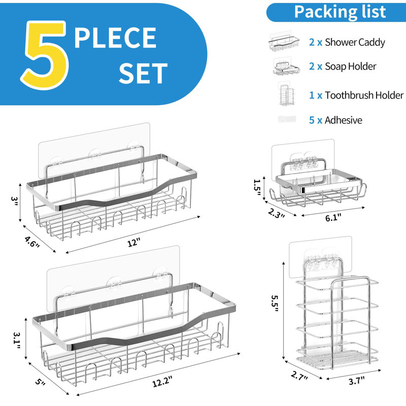 Gratz Adhesive and Mounting / Installation Required Stainless Steel Shower Caddy
