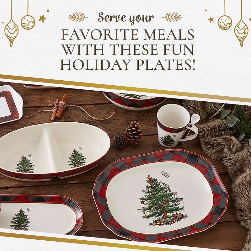 Spode Christmas Tree Tartan Rectangular Platter 14"