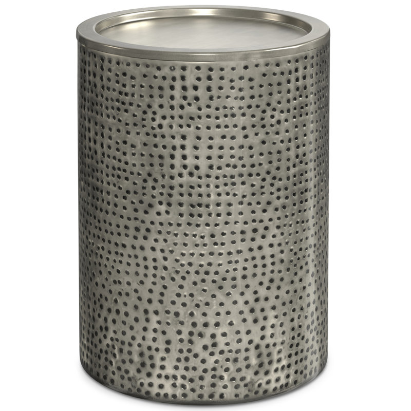 Corbin 17"W Metal Industrial End Table with Hammered Texture, Assembled, Hammered Antique Silver