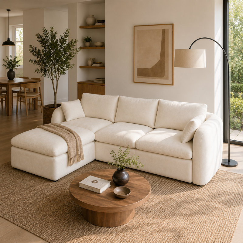 Canapé d'angle en chenille en forme de L avec méridienne, canapé modulaire entièrement rembourré de mousse comprimée