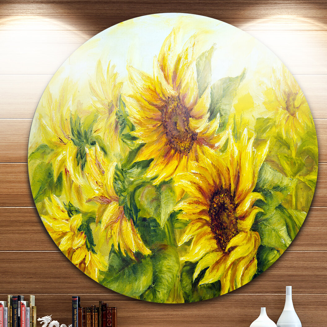 Design Art 'Bright Yellow Sunny Sunflowers' Oil Painting Print on Metal ...