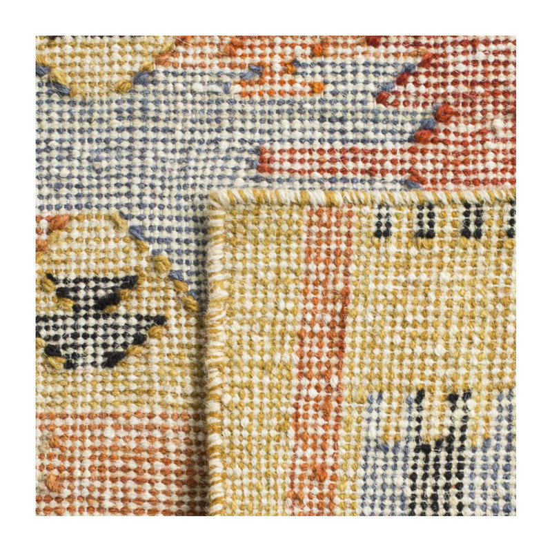Tapis tissé à la main en laine / coton Elan tissé à la main en rouge clair / beige, Rectangle de 5 pi x 8 pi