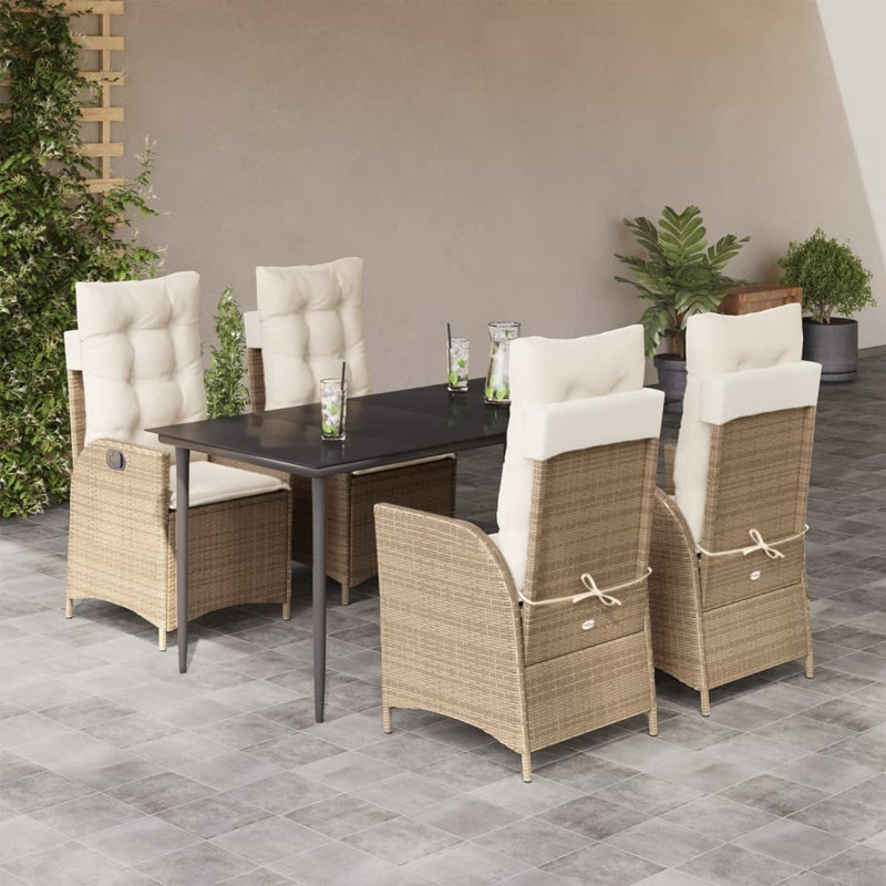 Ensemble de salle à manger de patio avec coussins 5 pièces Dakota Fields, Beige / Blanc, H 29,1 po x L 31,5 po x l 63 po