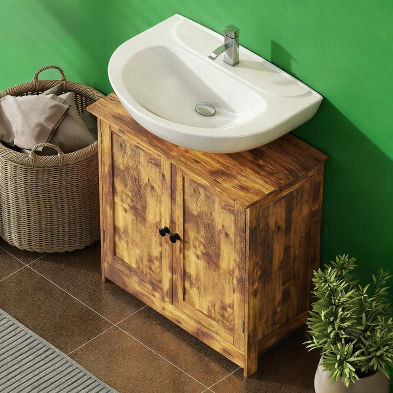 Bathroom Vanity Cabinet, Under Sink Bathroom Cabinet With 2 Doors And Adjustable Shelf, Rustic Brown (Without Bathroom Basin)