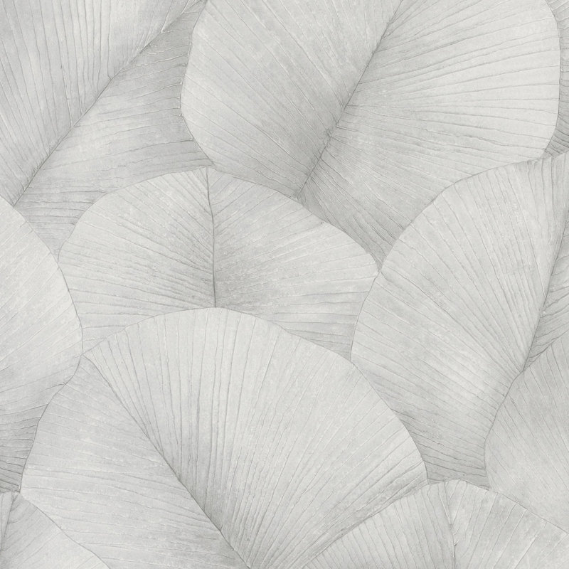 Kumano 3D Embossed Palm Leaf Wallpaper Roll, Gray