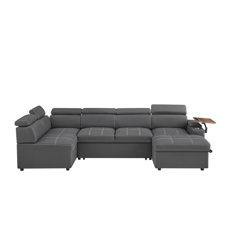 Canapé modulaire en tissu avec repose-pieds, Tissu gris