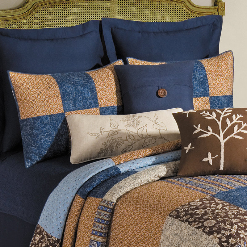 Bridget Full/Queen Blue and Brown Cotton Reversible Quilt Set