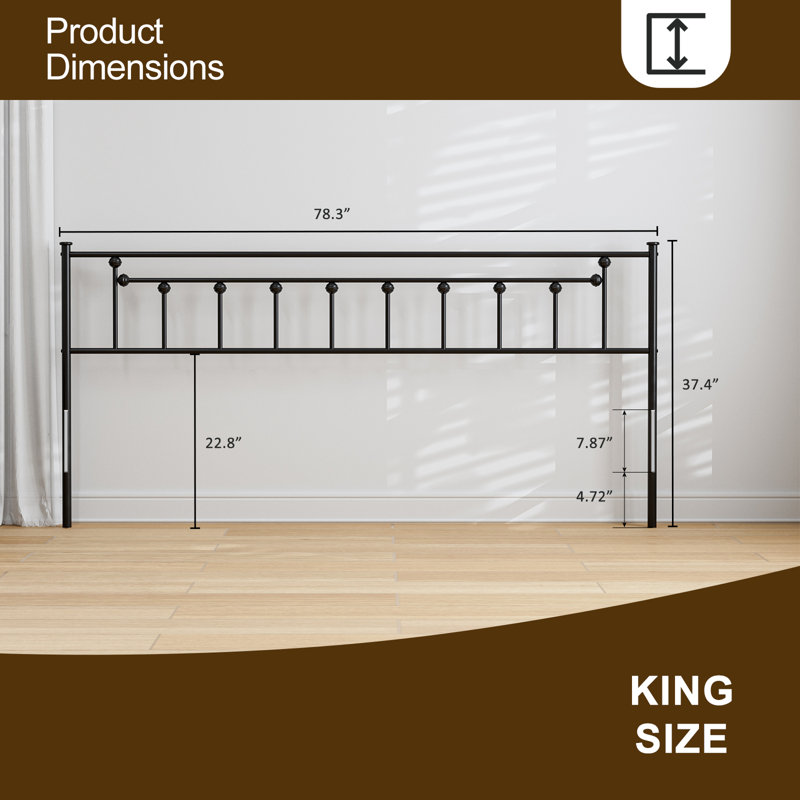 Metal Headboard - Adjustable Height - Only For Bedroom, Rustic Farmhouse Style, Attach Frame, Black, King