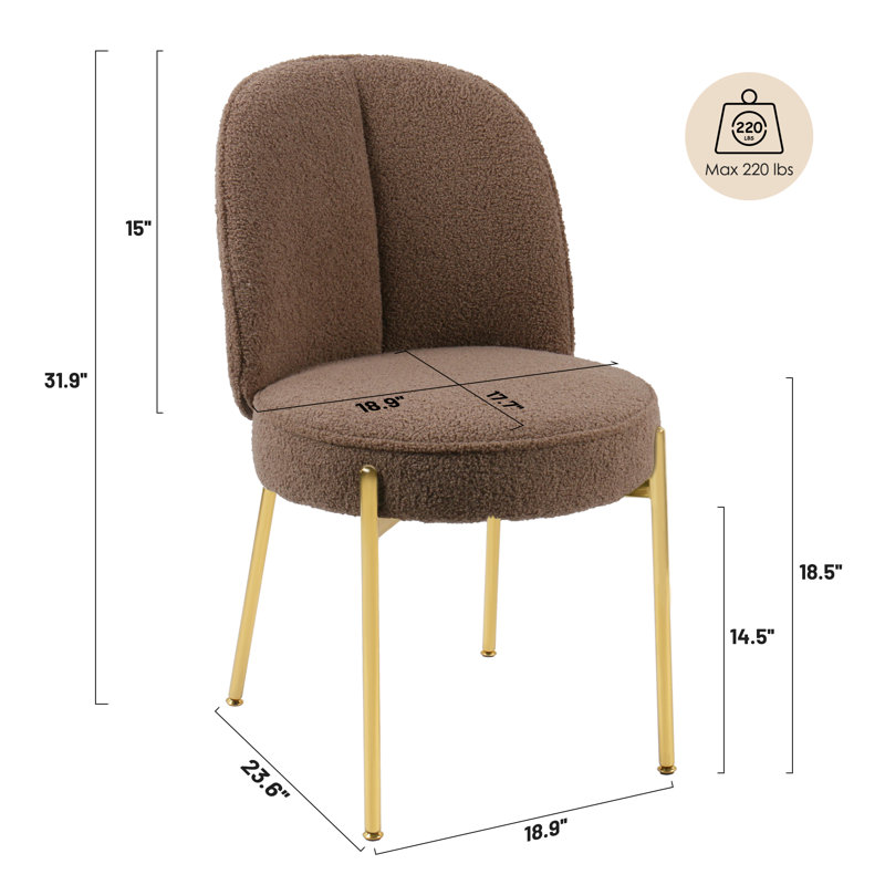 Teddy Fabric Dining Chair with Golden Legs (Set of 2), Brown